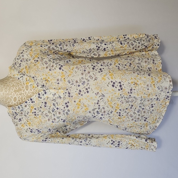 Old Navy Women's Floral Print Relaxed Linen Blend Long Sleeve Semi Sheer Top XS - Picture 2 of 15